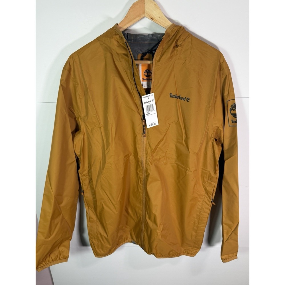 Timberland Mens‎ Medium Hooded Rain Jacket Wheat Packable Windbreaker NWT